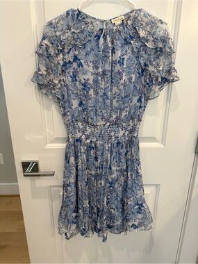 Shoshanna Blue Floral Ruffle Dress